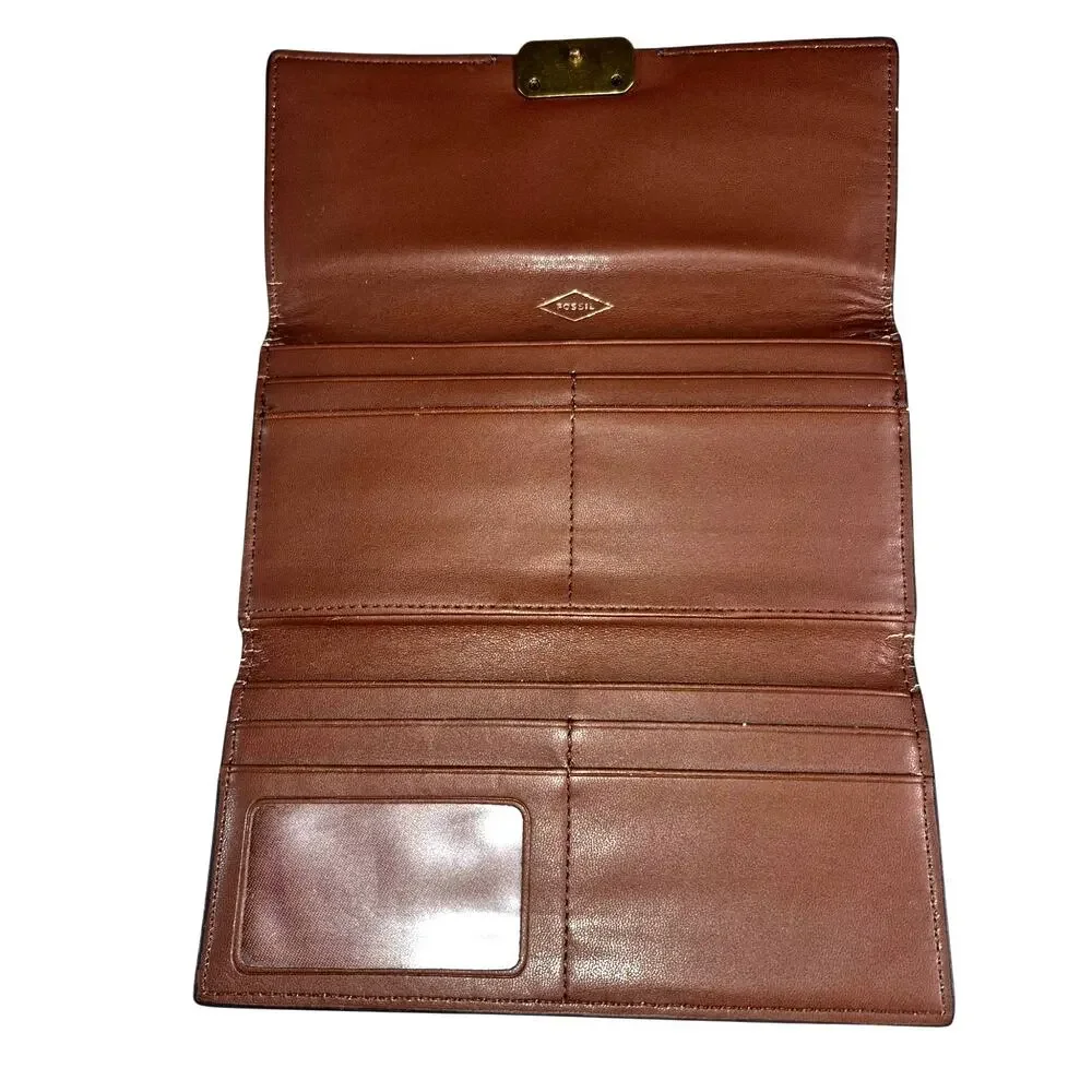 Vintage Fossil 2-Toned Brown Textured Leather Tri-Fold Wallet Flap Style 7.5